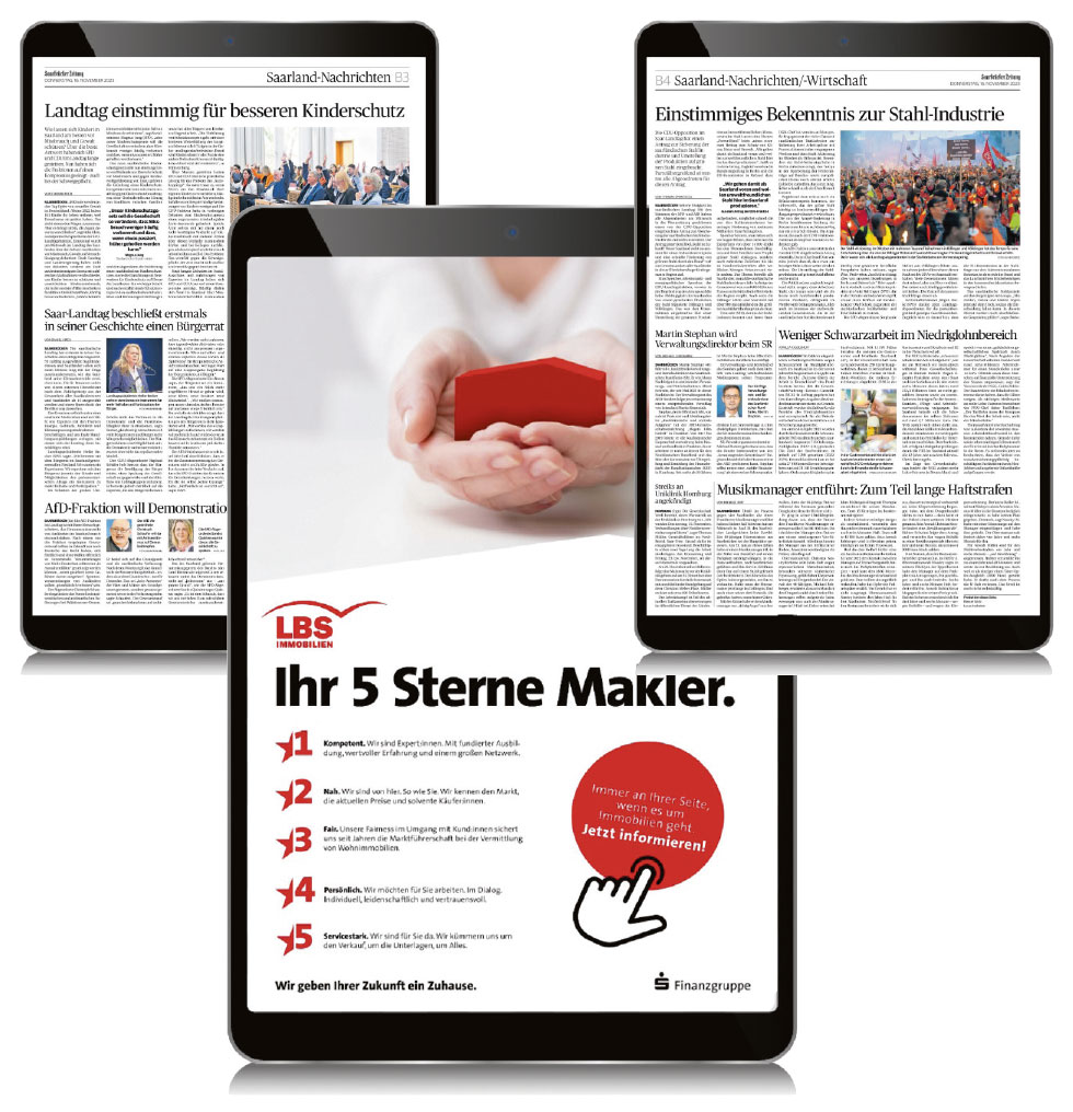 Die Online-Werbeform "Interstitial im ePaper" bei der Saarbrücker Zeitung wird dargestellt