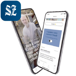 Ein Smartphone mit der SZ-News-App auf dem Display wird dargestellt