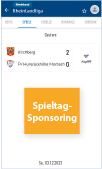 Ein Screenshot des Werbemittels "Spieltag-Sponsoring" auf dem Portal fupa.net/rheinland wird dargestellt.
