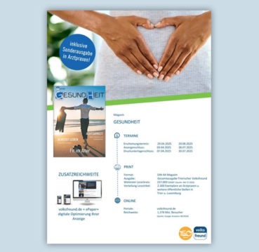 Die Titelseite der Mediadaten des Gesundheitsmagazins des Trierischen Volksfreund wird dargestellt.