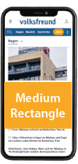 Ein Smartphone mit der Ansicht des Werbemittels "Medium Rectangle" in der News-App des Trierischen Volksfreund wird dargestellt.