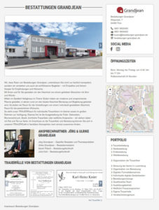 Ein Screenshot der Werbung eines Beerdigungsinstitutes auf dem Portal volksfreund.trauer.de wird dargestellt.