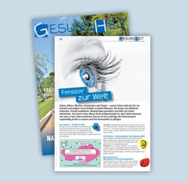 Die Titelseite und eine Innenseite des Gesundheitsmagazins der Saarbrücker Zeitung wird dargestellt.