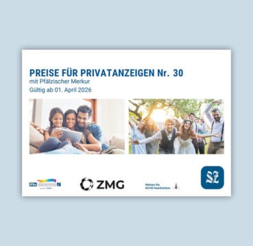 Titelseite der Preisliste für Privatanzeigen der SZ