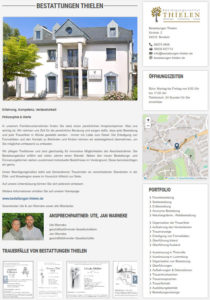 Ein Screenshot der Werbung eines Beerdigungsinstitutes auf dem Portal volksfreund.trauer.de wird dargestellt.